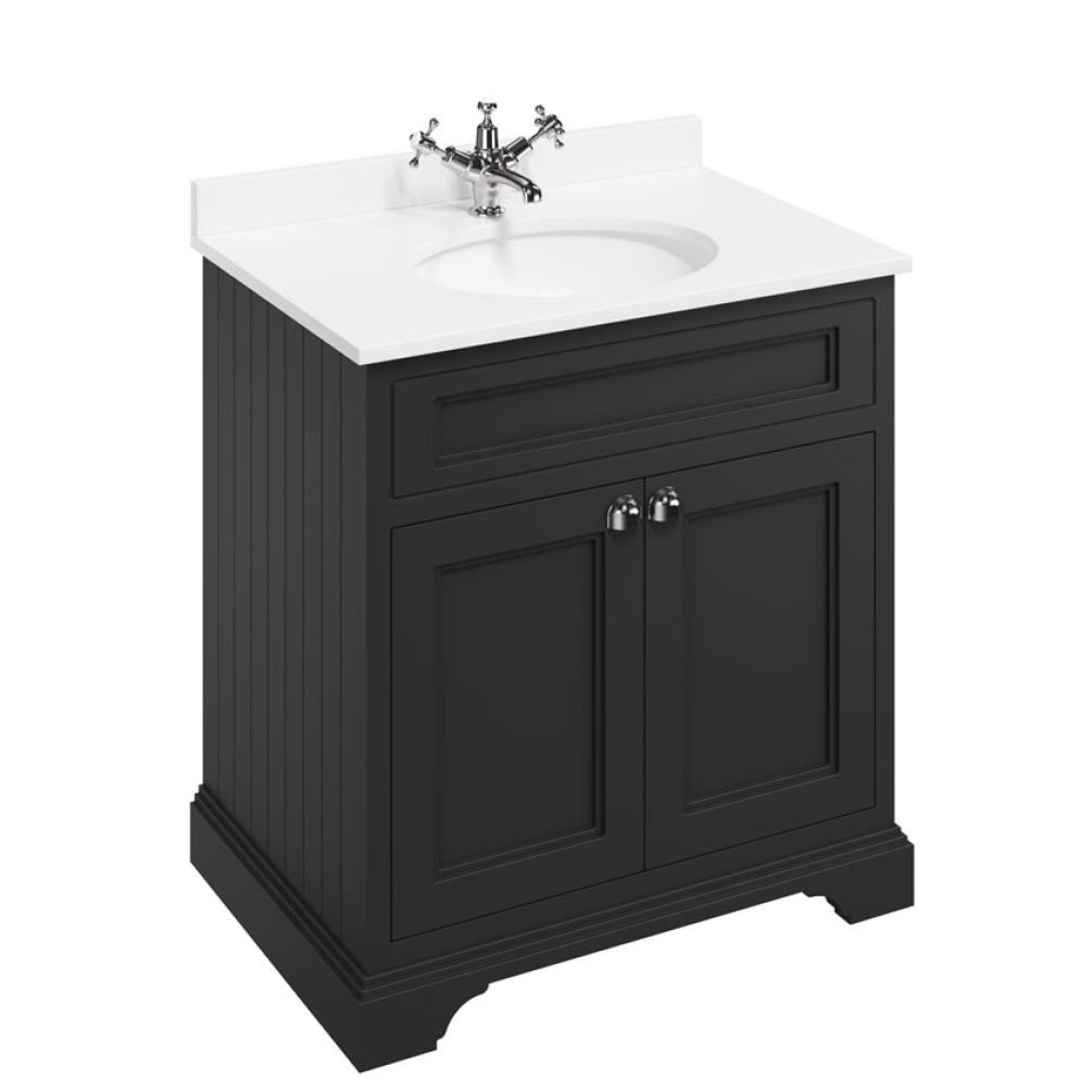Burlington Minerva 750mm White Worktop & Matt Black Freestanding Vanity Unit
